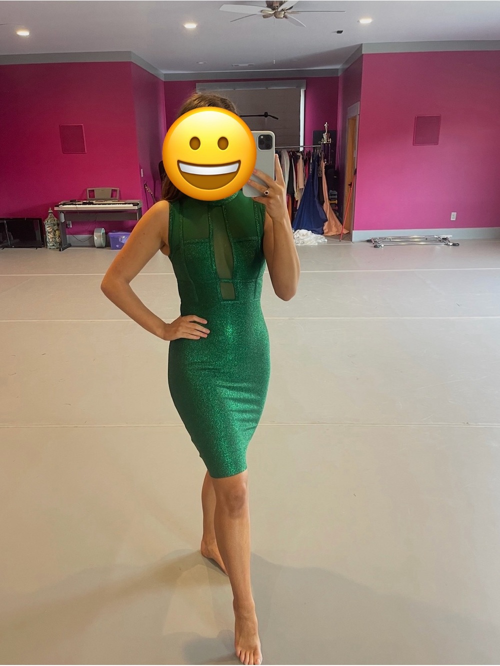 Green sparkly Sheer-Panel Bodycon Dress